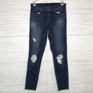 J Brand Mid Rise Skinny Jeans Distressed Dark Blue